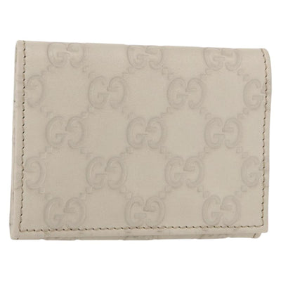 GUCCI GG Canvas Guccissima Card Case Leather White 120965 Auth am9609V