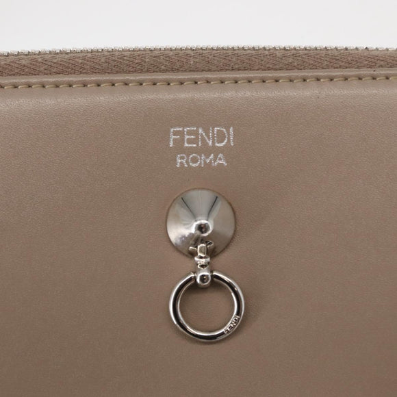 FENDI Long Wallet Leather Beige Gold Auth am9610