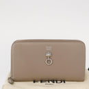 FENDI Long Wallet Leather Beige Gold Auth am9610-12