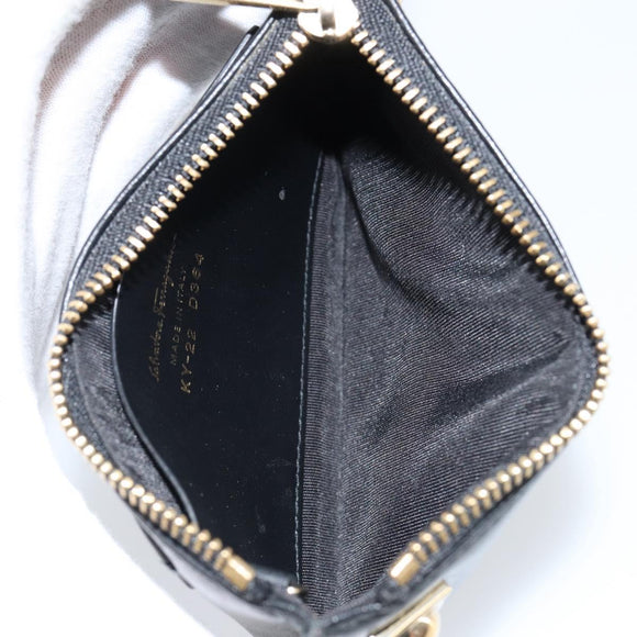 Salvatore Ferragamo Gancini Coin Purse Leather Black Gold Auth am9616