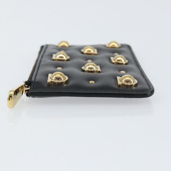 Salvatore Ferragamo Gancini Coin Purse Leather Black Gold Auth am9616