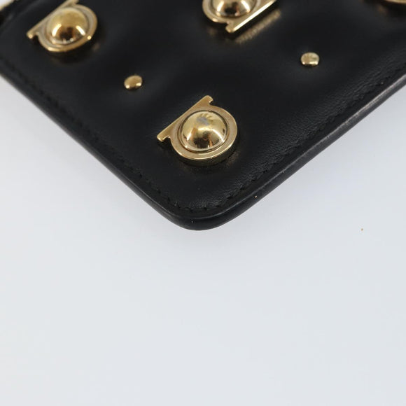 Salvatore Ferragamo Gancini Coin Purse Leather Black Gold Auth am9616