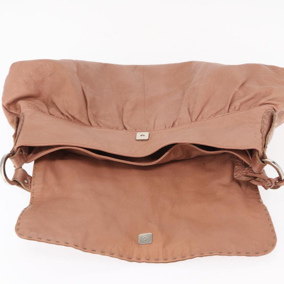 FENDI Celeria Shoulder Bag Leather Pink Silver Auth am9621