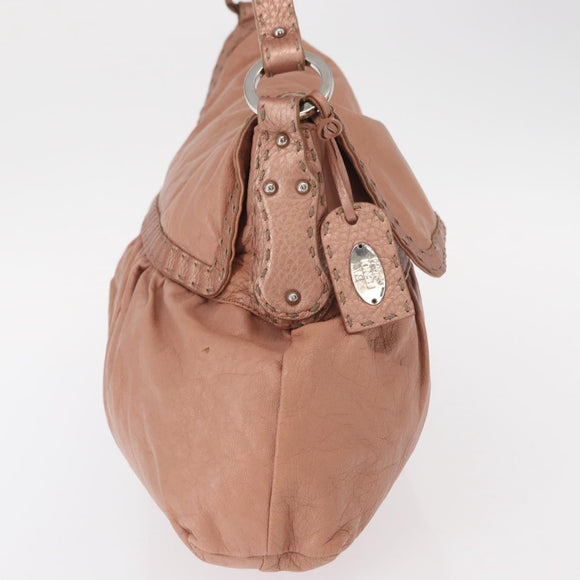 FENDI Celeria Shoulder Bag Leather Pink Silver Auth am9621