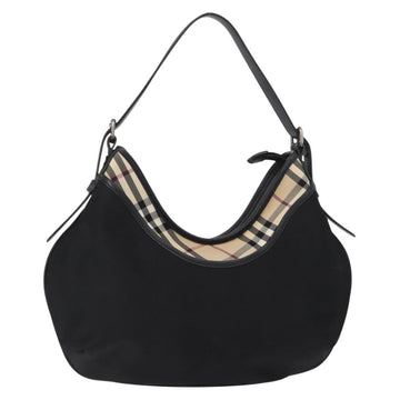 BURBERRY Nova Check Shoulder Bag Nylon Black Silver Auth am9622
