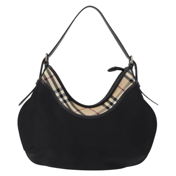 BURBERRY Nova Check Shoulder Bag Nylon Black Silver Auth am9622