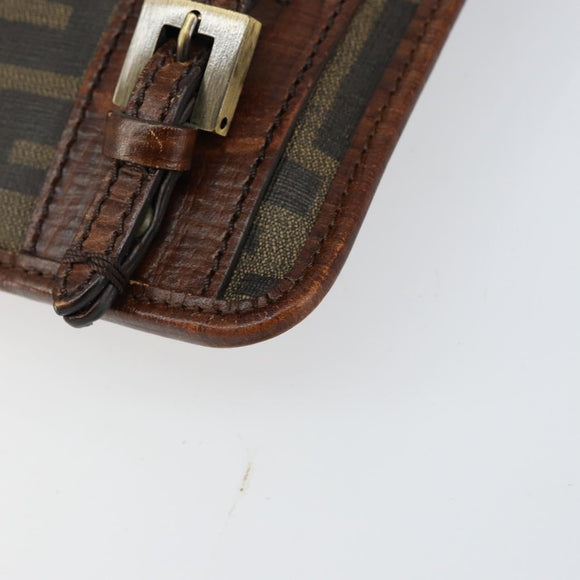 FENDI Zucca Canvas Schoudertas PVC Zwart Bruin Auth am9623