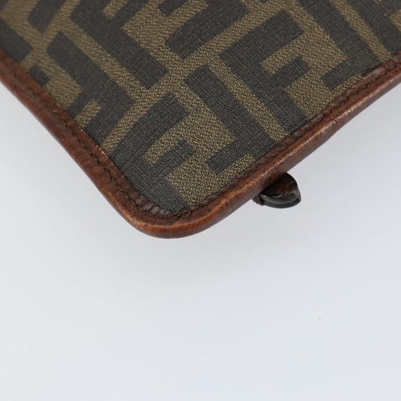 FENDI Zucca Canvas Schoudertas PVC Zwart Bruin Auth am9623