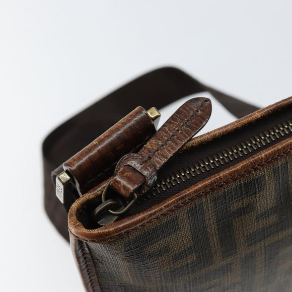 FENDI Zucca Canvas Schoudertas PVC Zwart Bruin Auth am9623