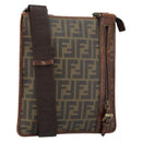 FENDI Zucca Canvas Schoudertas PVC Zwart Bruin Auth am9623-1