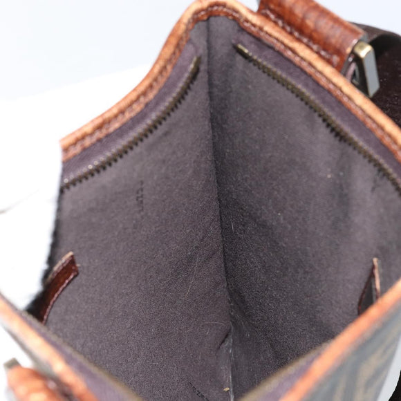 FENDI Zucca Canvas Shoulder Bag PVC Black Brown Auth am9623