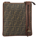 FENDI Zucca Canvas Schoudertas PVC Zwart Bruin Auth am9623-13