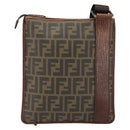 FENDI Zucca Canvas Schoudertas PVC Zwart Bruin Auth am9623-2