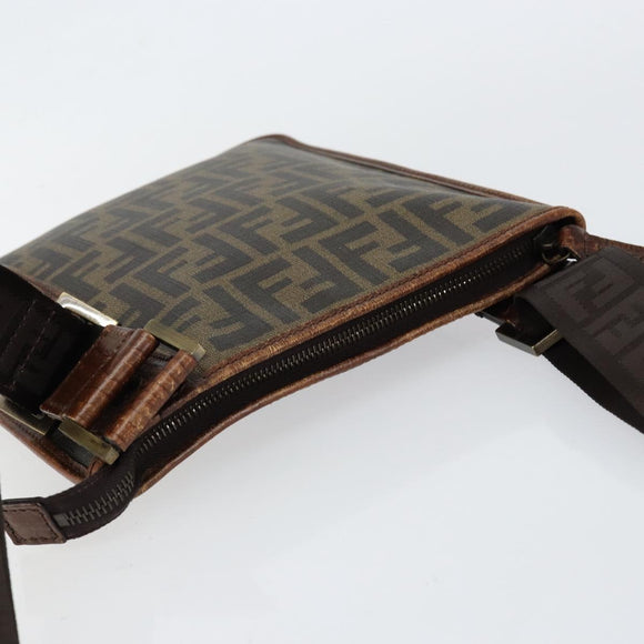 FENDI Zucca Canvas Schoudertas PVC Zwart Bruin Auth am9623