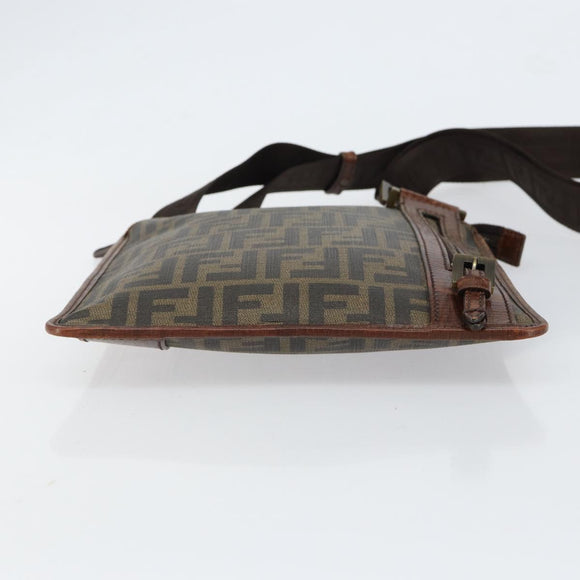 FENDI Zucca Canvas Schoudertas PVC Zwart Bruin Auth am9623