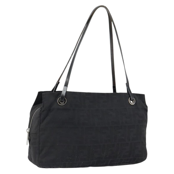 FENDI Zucca Canvas Shoulder Bag Black Silver Auth am9627