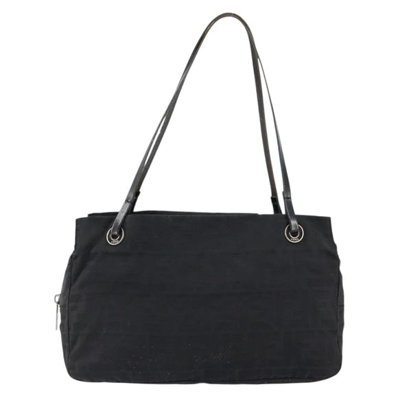 FENDI Zucca Canvas Shoulder Bag Black Silver Auth am9627