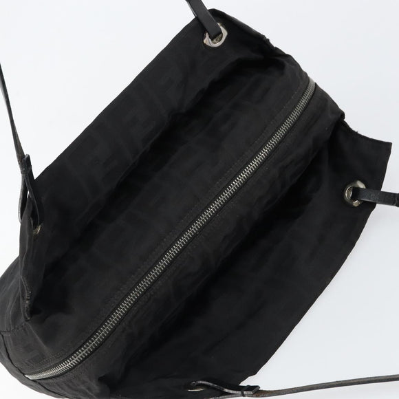 FENDI Zucca Canvas Shoulder Bag Black Silver Auth am9627