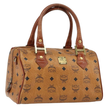 MCM Logogram Vicetos Hand Bag PVC Leather Brown Gold Auth am9628