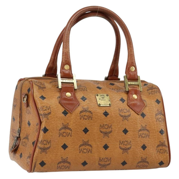 MCM Logogram Vicetos Hand Bag PVC Leather Brown Gold Auth am9628