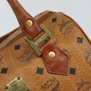 MCM Logogram Vicetos Hand Bag PVC Leather Brown Gold Auth am9628-15