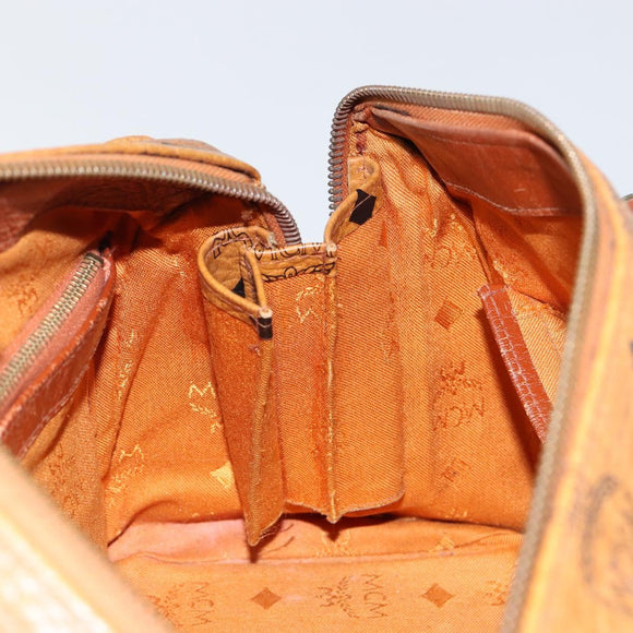 MCM Logogram Vicetos Hand Bag PVC Leather Brown Gold Auth am9628