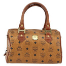 MCM Logogram Vicetos Hand Bag PVC Leather Brown Gold Auth am9628-2