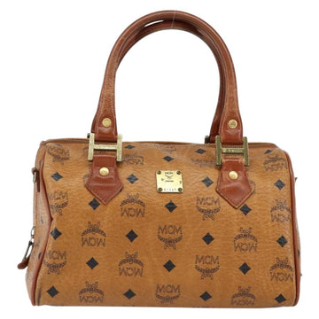 MCM Logogram Vicetos Hand Bag PVC Leather Brown Gold Auth am9628 - 0