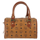 MCM Logogram Vicetos Hand Bag PVC Leather Brown Gold Auth am9628-3
