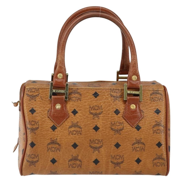 MCM Logogram Vicetos Hand Bag PVC Leather Brown Gold Auth am9628