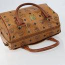 MCM Logogram Vicetos Hand Bag PVC Leather Brown Gold Auth am9628-6
