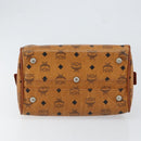 MCM Logogram Vicetos Hand Bag PVC Leather Brown Gold Auth am9628-9