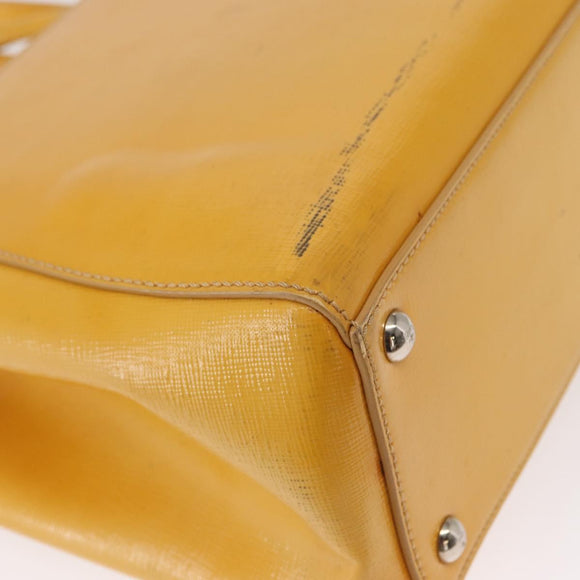 FENDI 2 JOURS Hand Bag Leather 2way Yellow Silver Auth am9630