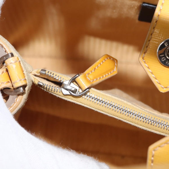 FENDI 2 JOURS Hand Bag Leather 2way Yellow Silver Auth am9630