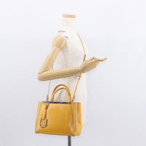 FENDI 2 JOURS Hand Bag Leather 2way Yellow Silver Auth am9630