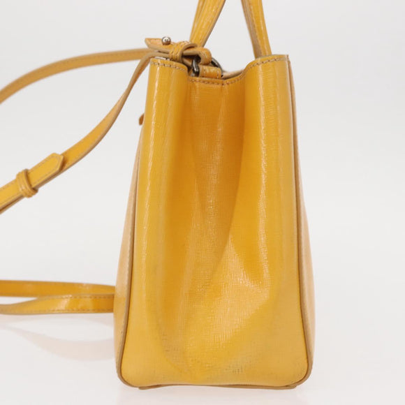 FENDI 2 JOURS Hand Bag Leather 2way Yellow Silver Auth am9630