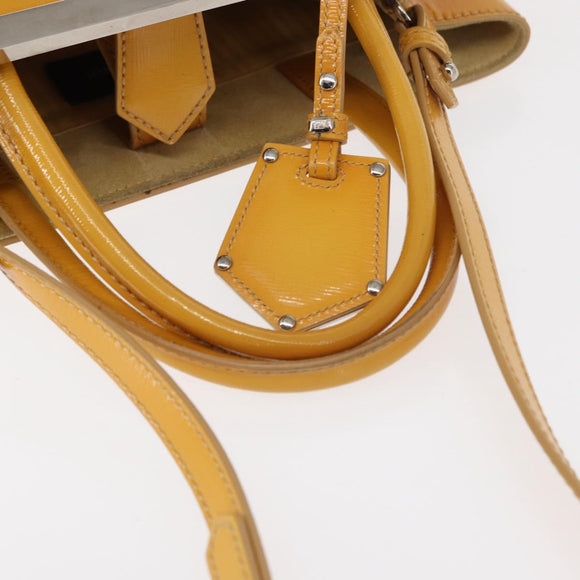 FENDI 2 JOURS Hand Bag Leather 2way Yellow Silver Auth am9630