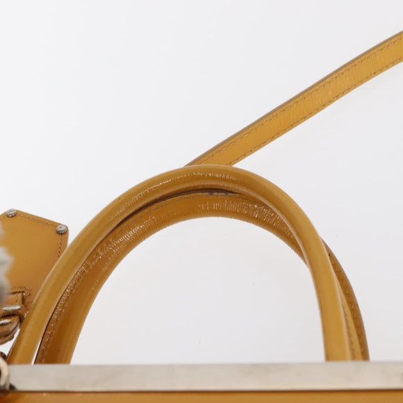 FENDI 2 JOURS Hand Bag Leather 2way Yellow Silver Auth am9630