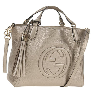 GUCCI Soho Hand Bag Leather 2way Champagne Gold Gold 336751 Auth am9635V