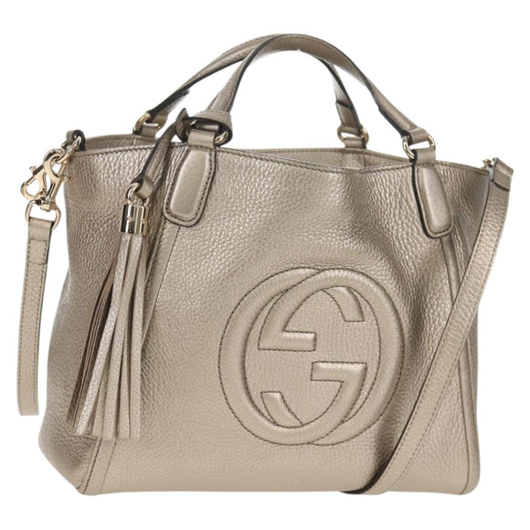 GUCCI Soho Hand Bag Leather 2way Champagne Gold Gold 336751 Auth am9635V