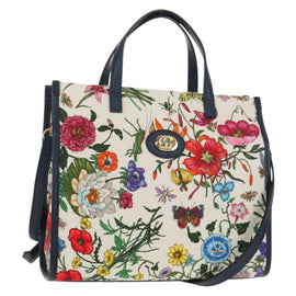 GUCCI Flora Hand Bag Canvas 2way Blue White 550141 Auth am9636M