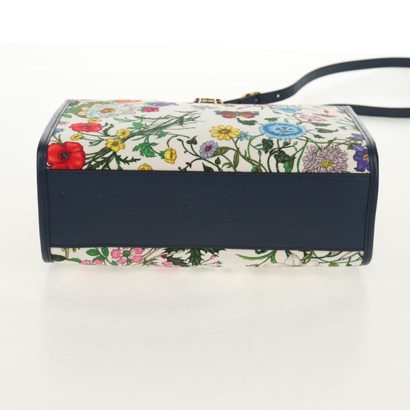 GUCCI Flora Hand Bag Canvas 2way Blue White 550141 Auth am9636M