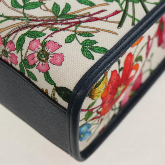 GUCCI Flora Hand Bag Canvas 2way Blue White 550141 Auth am9636M