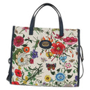 GUCCI Flora Hand Bag Canvas 2way Blue White 550141 Auth am9636M-13