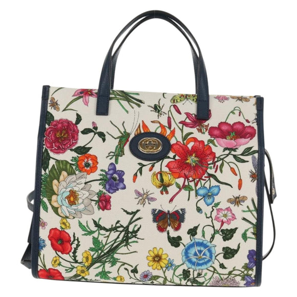 GUCCI Flora Hand Bag Canvas 2way Blue White 550141 Auth am9636M