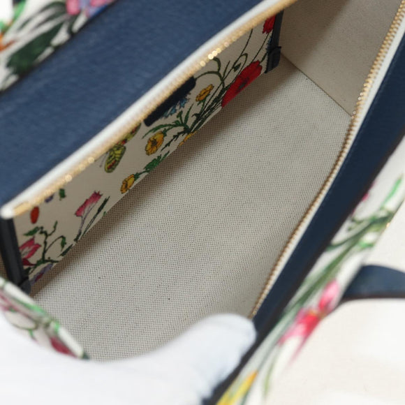 GUCCI Flora Hand Bag Canvas 2way Blue White 550141 Auth am9636M