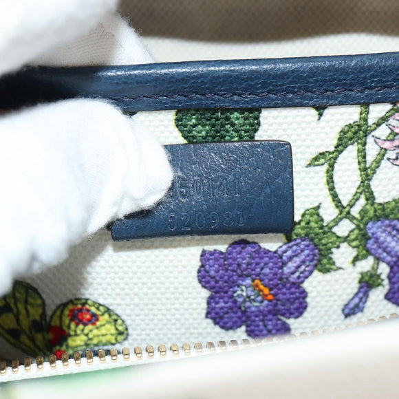 GUCCI Flora Hand Bag Canvas 2way Blue White 550141 Auth am9636M