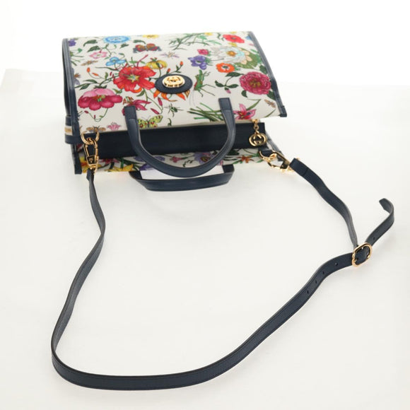 GUCCI Flora Hand Bag Canvas 2way Blue White 550141 Auth am9636M