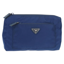 PRADA Pouch Nylon Blue Silver Auth am9642V