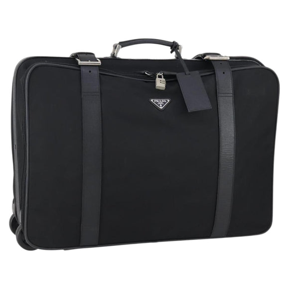 PRADA Trunk Nylon Black Silver Auth am9650